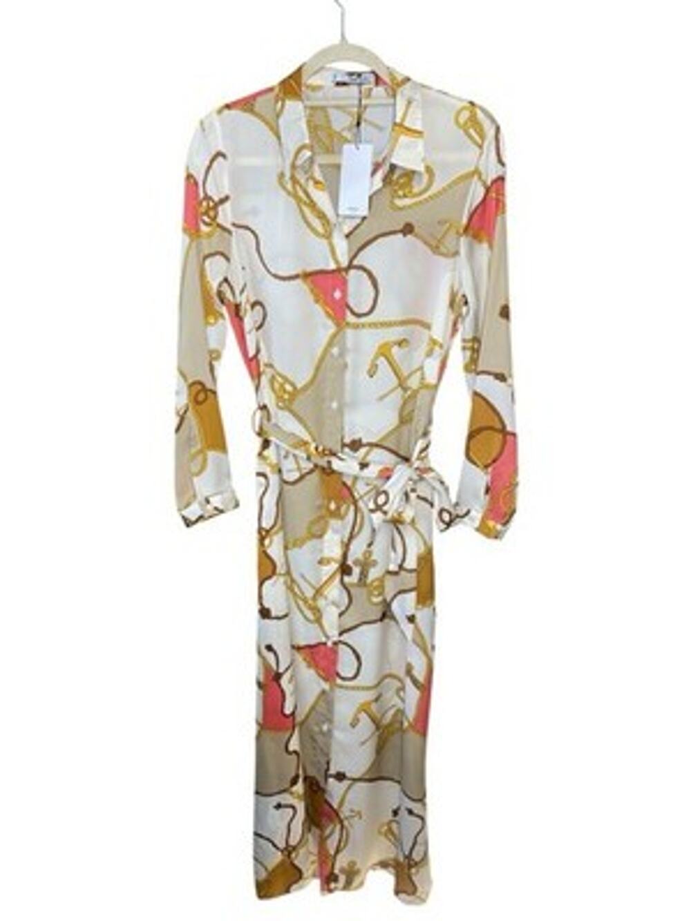 MNG Button Down Shirt Dress Womens Size 8 NWTF Rope Chain Old Money Equestrian